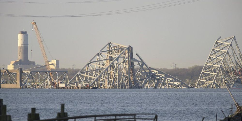 Crane Arrives To Remove Wreckage From Baltimore Bridge Collapse