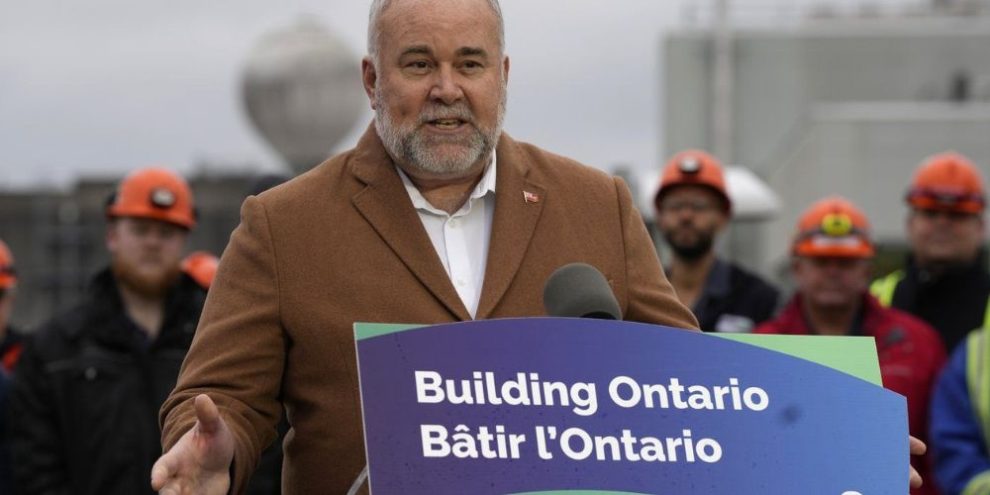 Ontario Energy Minister Todd Smith addresses a news conference at the Pickering Nuclear Generating Station in Pickering, Ont. on Tuesday, Jan.30, 2024