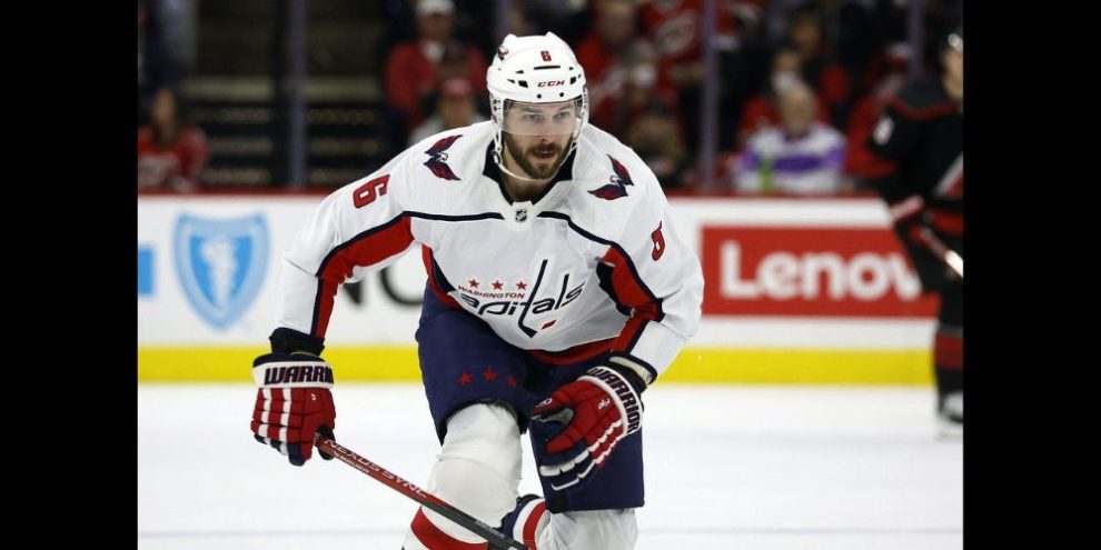 The Toronto Maple Leafs acquired defenceman Joel Edmundson from the Washington Capitals for a pair of draft picks Thursday. Edmundson (6) skates toward the puck against the Carolina Hurricanes during the second period of an NHL hockey game in Raleigh, N.C., Sunday, Dec. 17, 2023. THE CANADIAN PRESS/AP-Karl B DeBlaker