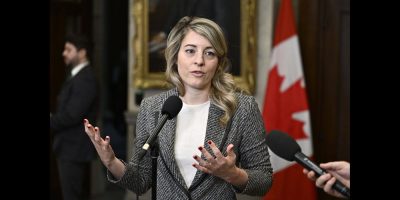 Minister of Foreign Affairs Melanie Joly speaks in the Foyer of the House of Commons on Parliament Hill in Ottawa, on Friday, March 1, 2024. THE CANADIAN PRESS/Justin Tang