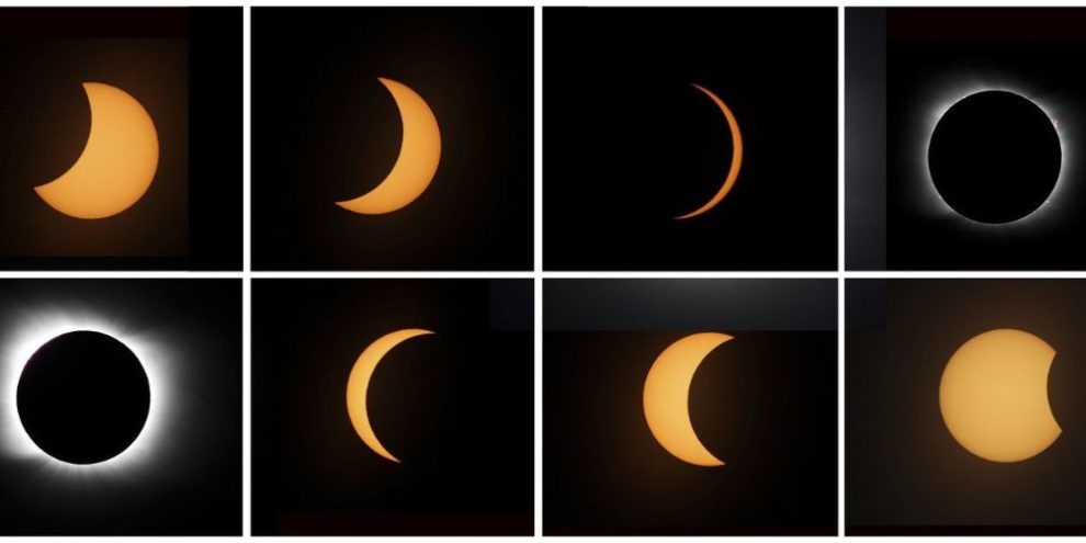 Sequence of a total solar eclipse seen from Piedra del Aguila, Argentina