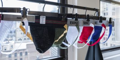 This image released by BIKE Athletic shows a collection of jockstraps in New York on March 6, 2024. (Andrew Werner Photography for BIKE Athletic via AP)