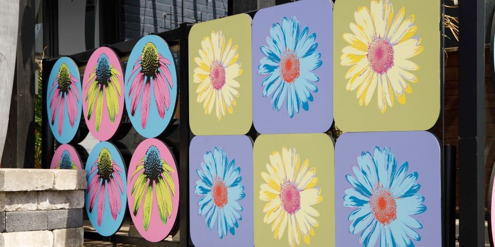 Temporary art installations displayed on patios of downtown Barrie