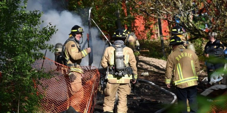 Fire at encampment in Barrie, 2 people treated by paramedics | Barrie 360