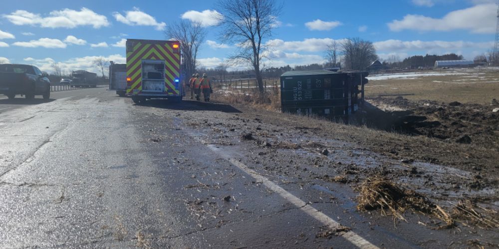 Tractor Trailer Rollover On Highway 11 Near Orillia