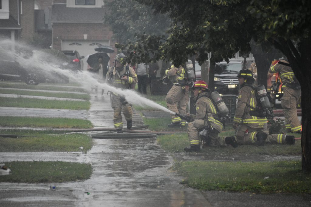 Firefighters putting out a fire