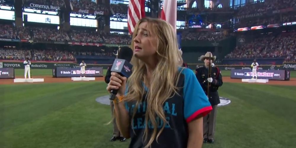 A rough rendition of the "Star Spangled Banner" during the MLB Home Run