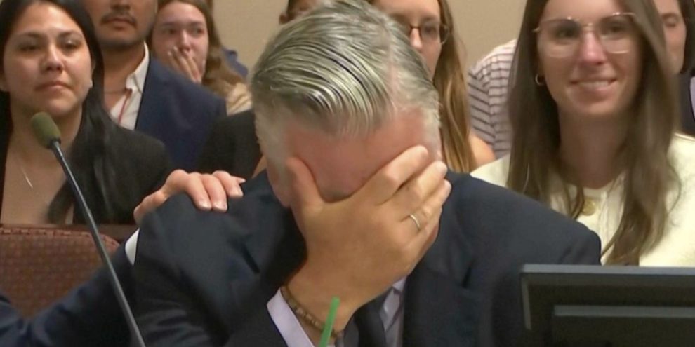 Alec Baldwin weeps in court as judge announces involuntary manslaughter case is dismissed midtrial