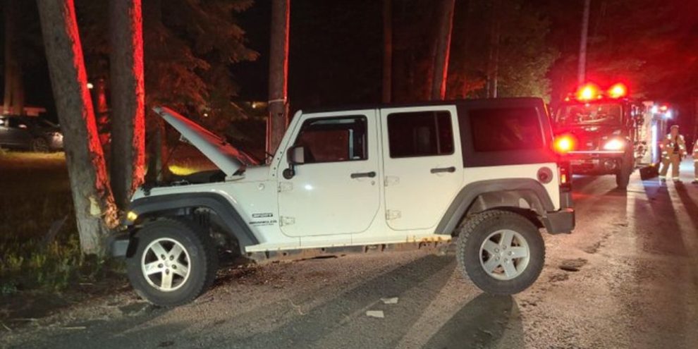 Suspected impaired driver puts jeep into tree in Tiny Township