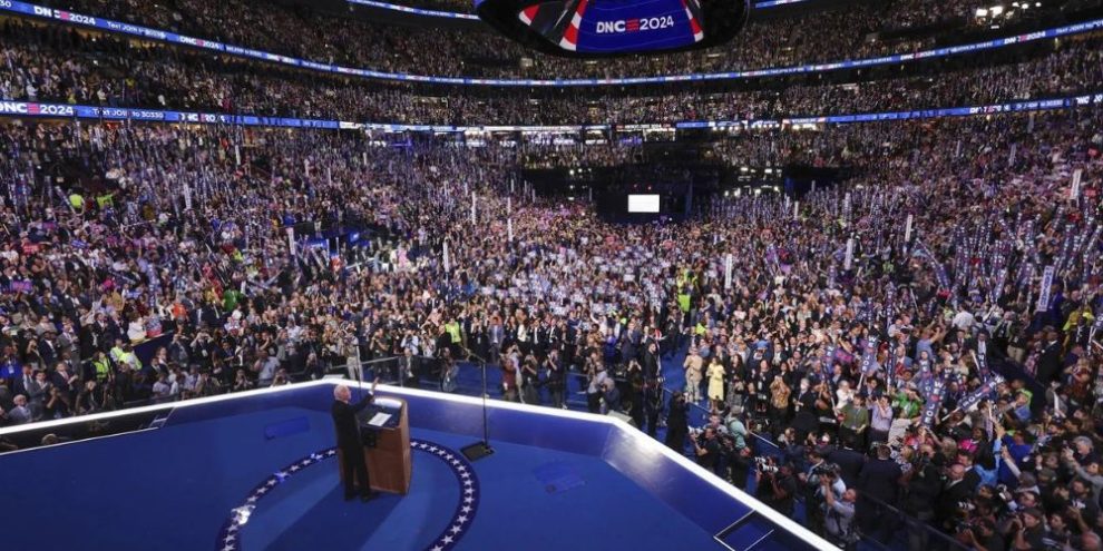 Biden gets a rousing ovation from Democrats as he gives Harris an enthusiastic endorsement