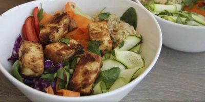 A Thai peanut, vegetable and tofu bowl is displayed - AP