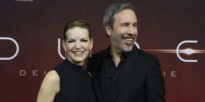 Director Denis Villeneuve, right, and producer Tanya Lapointe attend the premiere of "Dune: Part Two" in Montreal