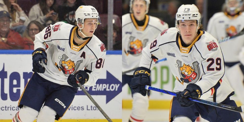 (L-R) Beau Akey and Cole Beaudoin of the Barrie Colts