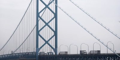 Trucks cross between the United States and Ontario, Canada across the Ambassador Bridge