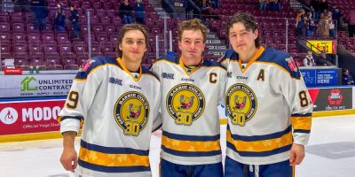 (L-R): Owen Van Steensel, Beau Jelsma, and Dalyn Wakely of the Barrie Colts