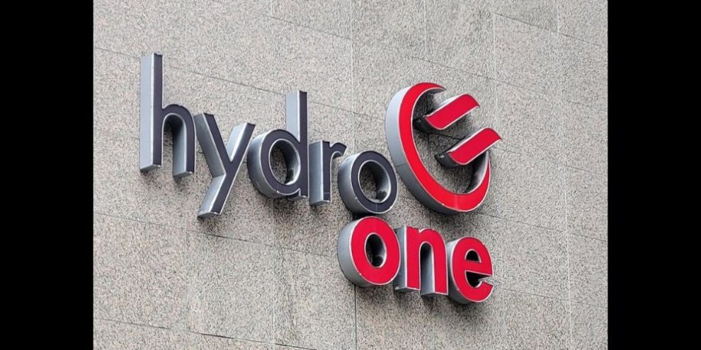 Hydro One logo sign on the side of a building