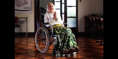 A woman in a wheelchair