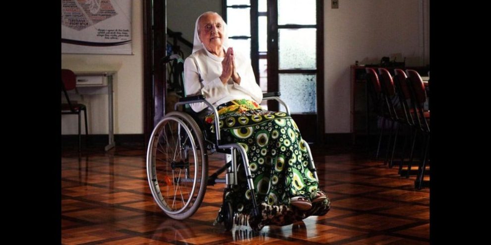 A woman in a wheelchair