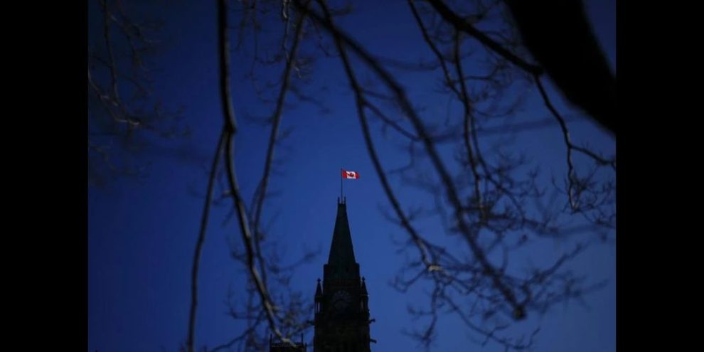 Peace Tower at night.