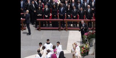 Mark Carney takes phoo during Pope Leo XIV inaugural mass.