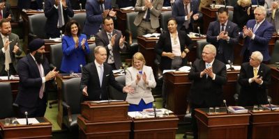 Ontario Legislature applauding Finance Minister Peter Bethenfalvy