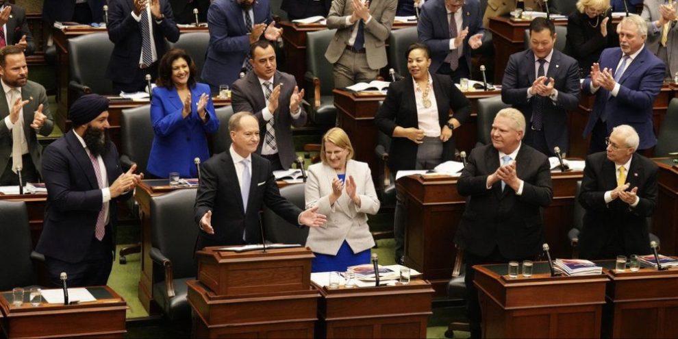Ontario Legislature applauding Finance Minister Peter Bethenfalvy