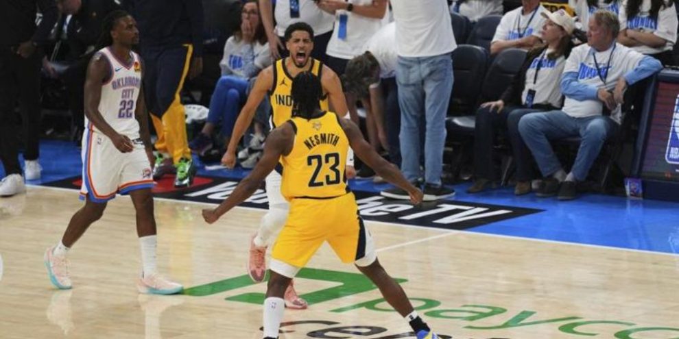 Tyrese Haliburton celebrating a made three-pointer
