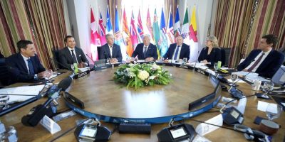 The Conference Board of Canada expects provincial budgets to trim their deficits in the coming years. Ontario Premier Doug Ford, top centre, speaks during the meeting of Canada’s premiers in Huntsville