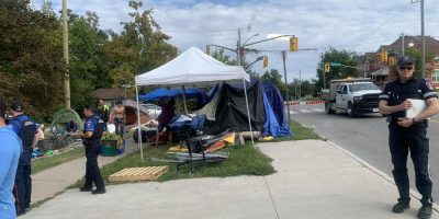 Tents being dismantled on Mulcaster Street in Barrie