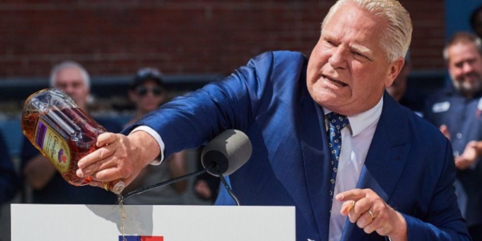 Doug Ford pours out bottle of Crown Royal over upcoming Ontario plant closure