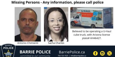 2 people reported missing, possibly driving U-Haul rental truck or van Barrie police