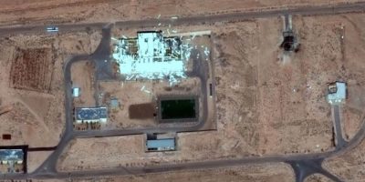 Satellite image showing damaged buildings at the Kerman missile base in Iran after airstrikes in March 2026.