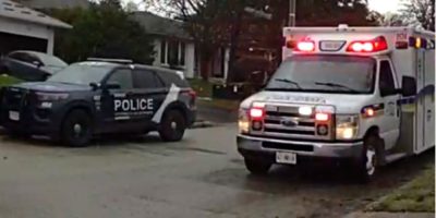 Police cruiser and ambulance outside a Barrie home in a photo provided by Barrie Police Service