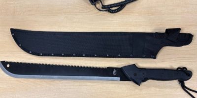 Barrie police photo of a machete recovered in the snow outside Georgian Mall following a teen disturbance.