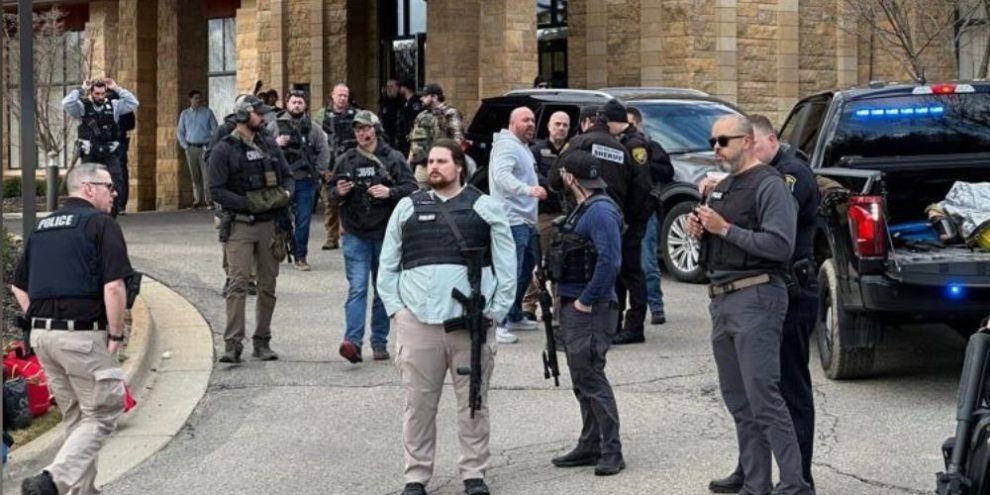 Law enforcement respond to Temple Israel Synagogue in West Bloomfield Township, Michigan, after an armed vehicle attack
