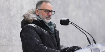Israel’s ambassador to Canada, Iddo Moed, speaks at a Holocaust remembrance event at the National Holocaust Memorial in Ottawa.
