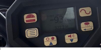 Police speed monitoring device displaying a motorist’s speed reading during traffic enforcement