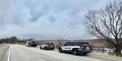 Vehicle loaded onto a tow truck after South Simcoe Police charged a driver with stunt driving on County Road 27 in Bradford West Gwillimbury.