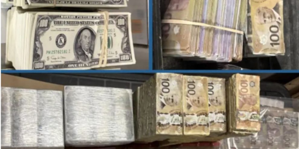 Stacks of counterfeit Canadian currency seized by Barrie police during a search warrant at a Whitby home as part of a fraud investigation.