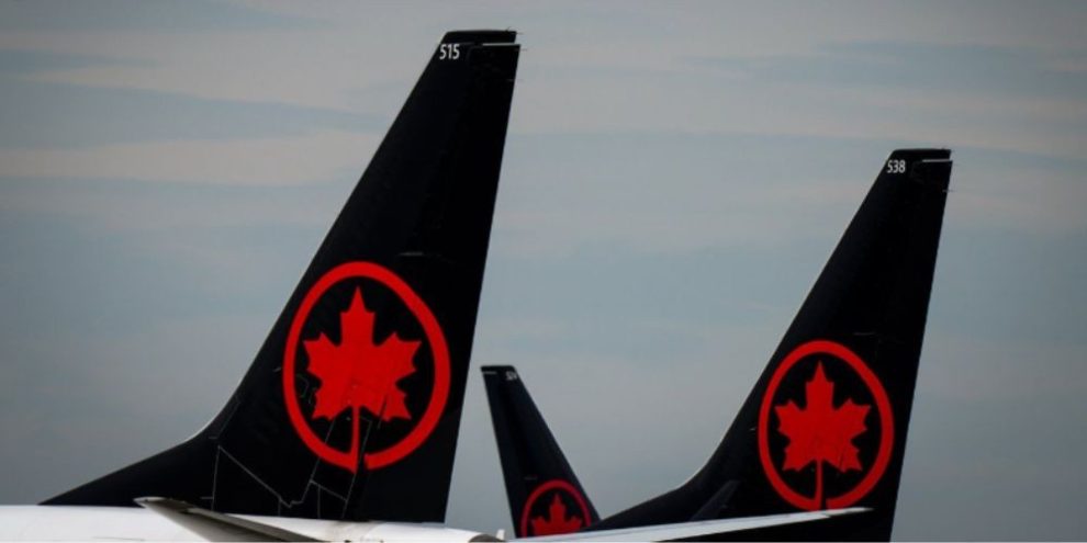 Air Canada Boeing 737 MAX 8 aircraft parked on the tarmac at Vancouver International Airport in Richmond, British Columbia.