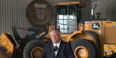 Ontario Premier Doug Ford speaking at a news conference in Wellington North Township on March 18, 2026.