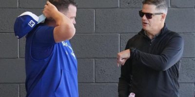 Toronto Blue Jays manager John Schneider and GM Ross Atkins during spring training in Dunedin, Florida, February 14, 2025.