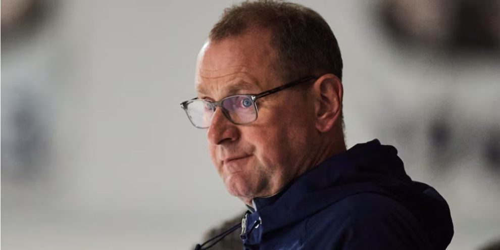 Brad Treliving watches Toronto Maple Leafs players during training camp in Toronto on September 18, 2025.