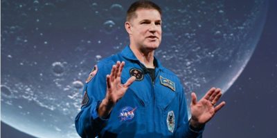 Canadian astronaut Jeremy Hansen speaking at the Canadian Space Agency in Longueuil, Quebec, about his upcoming Artemis II mission.