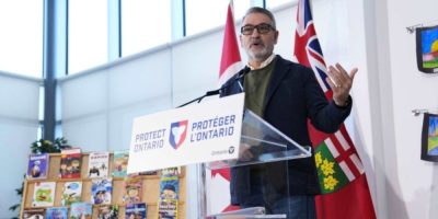 Ontario Education Minister Paul Calandra speaking at a school in Ottawa, Dec. 5, 2025, during an announcement on school board oversight.