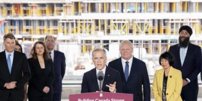 Prime Minister Mark Carney speaks at a housing and affordability announcement at a new condo development in Toronto on March 30, 2026.