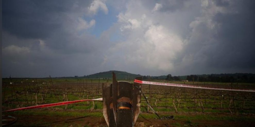 Fragment of an Iranian missile intercepted by Israeli defense systems in the Golan Heights, March 19, 2026.