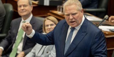 Doug Ford speaks in the Ontario Legislature during Question Period while defending a plan to expand jail capacity