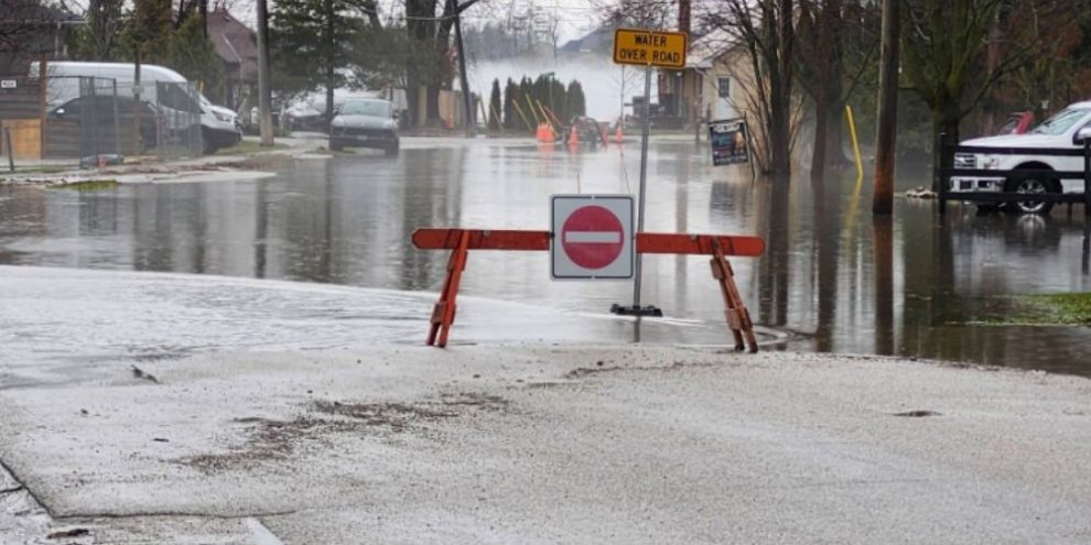 Flooding is seen in an Orillia neighbourhood as crews respond to rising water levels