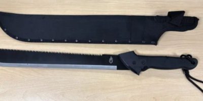 Barrie police recovered a machete in the snow outside Georgian Mall following a March 9, 2026 altercation involving teenagers.